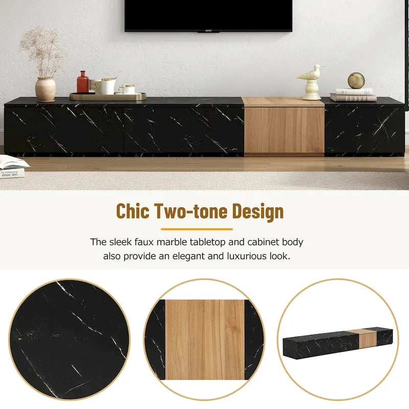 TV Stand with 4 Drawers & Faux Marble Top