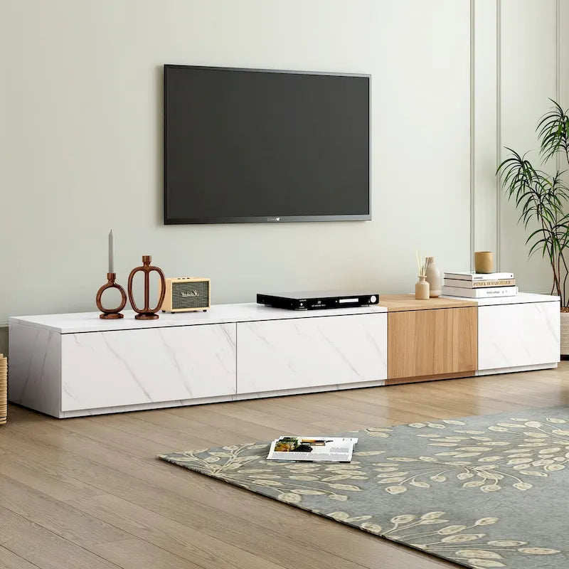 TV Stand with 4 Drawers & Faux Marble Top