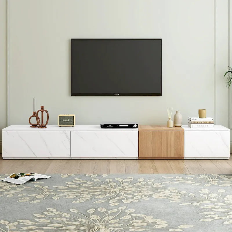 TV Stand with 4 Drawers & Faux Marble Top