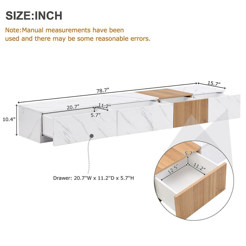 TV Stand with 4 Drawers & Faux Marble Top