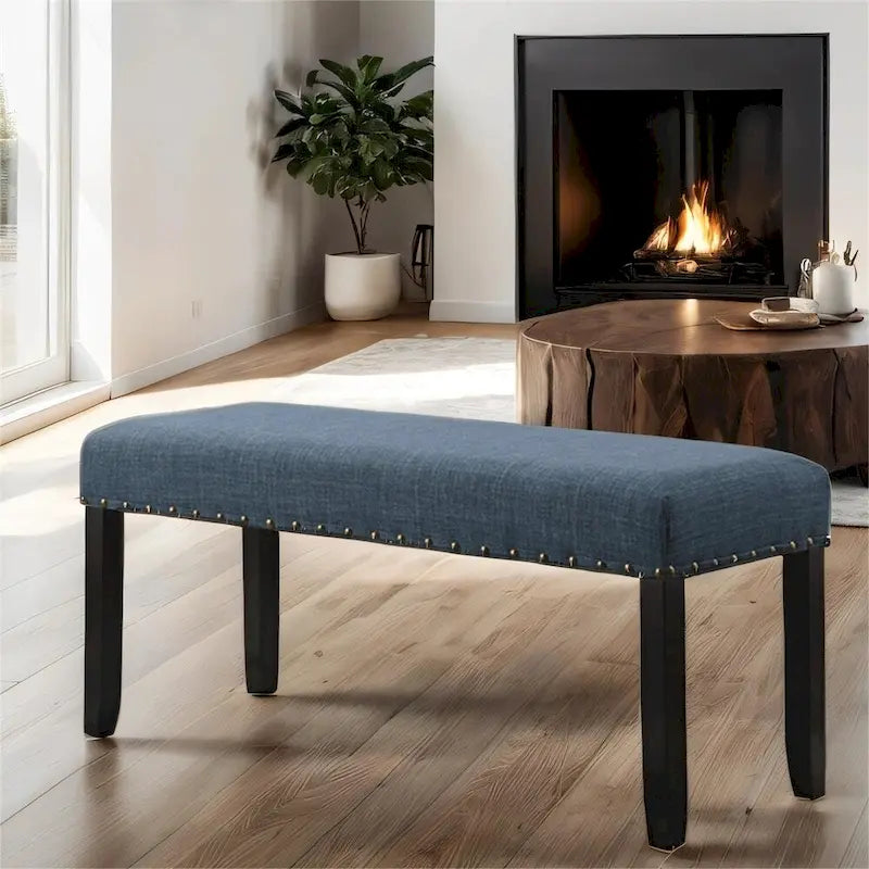 Upholstered Dining Bench with Nailhead Trim & Solid Wood Legs