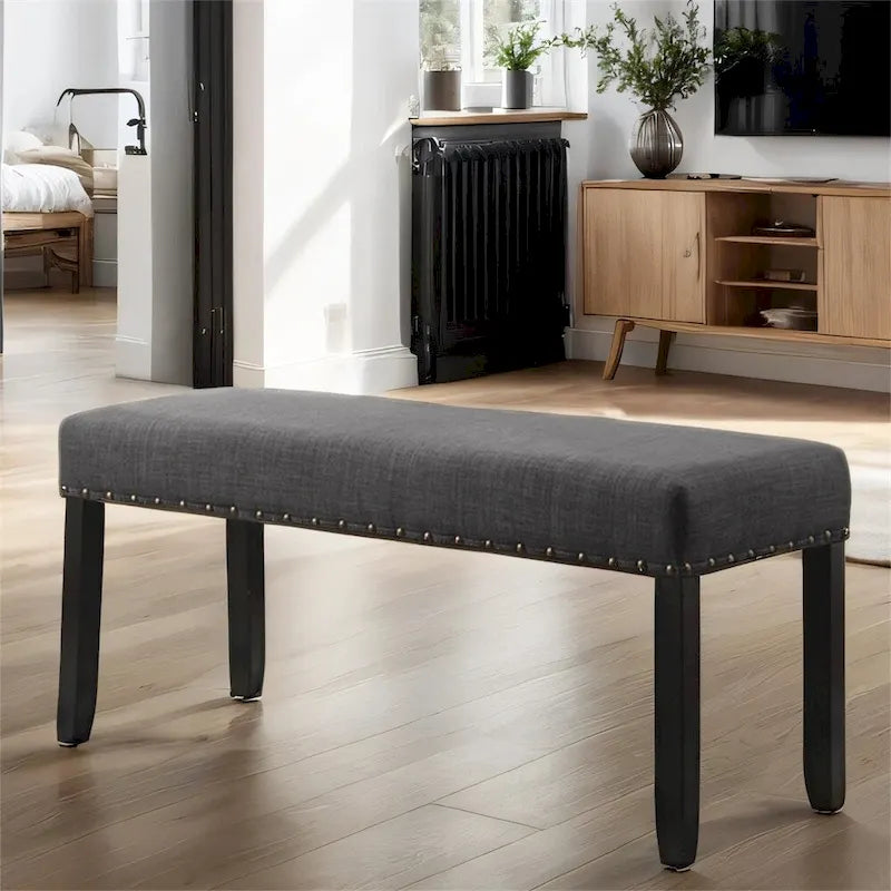 Upholstered Dining Bench with Nailhead Trim & Solid Wood Legs