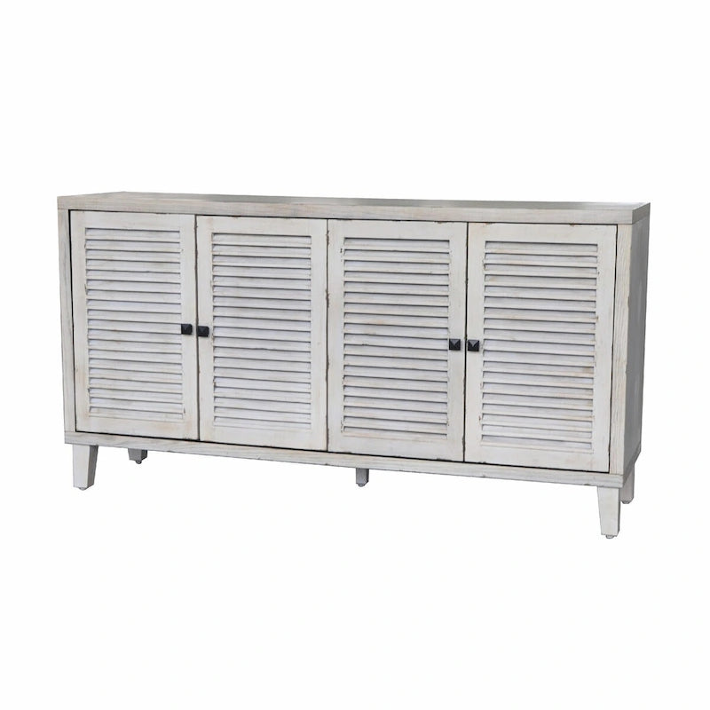 Sideboard-Buffetschrank mit 4 Türen und Lamellenfront — Naturholz-Lasur