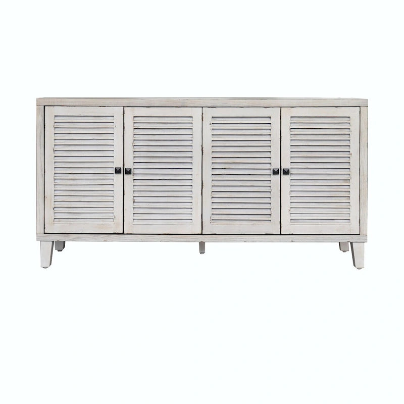 Sideboard-Buffetschrank mit 4 Türen und Lamellenfront — Naturholz-Lasur