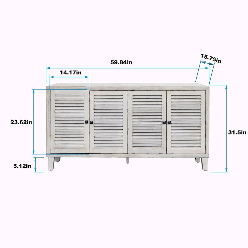Sideboard-Buffetschrank mit 4 Türen und Lamellenfront — Naturholz-Lasur