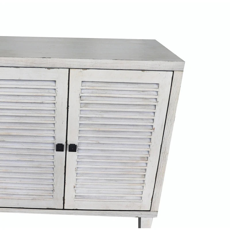 Sideboard-Buffetschrank mit 4 Türen und Lamellenfront — Naturholz-Lasur