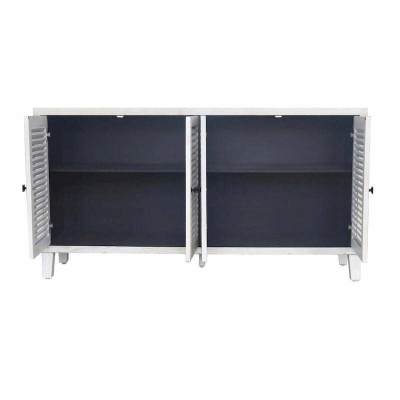 Sideboard-Buffetschrank mit 4 Türen und Lamellenfront — Naturholz-Lasur