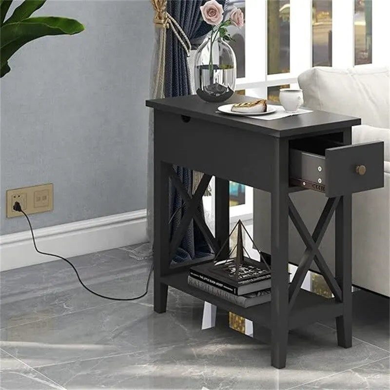 Flip Top End Table with Built-In Charging Station