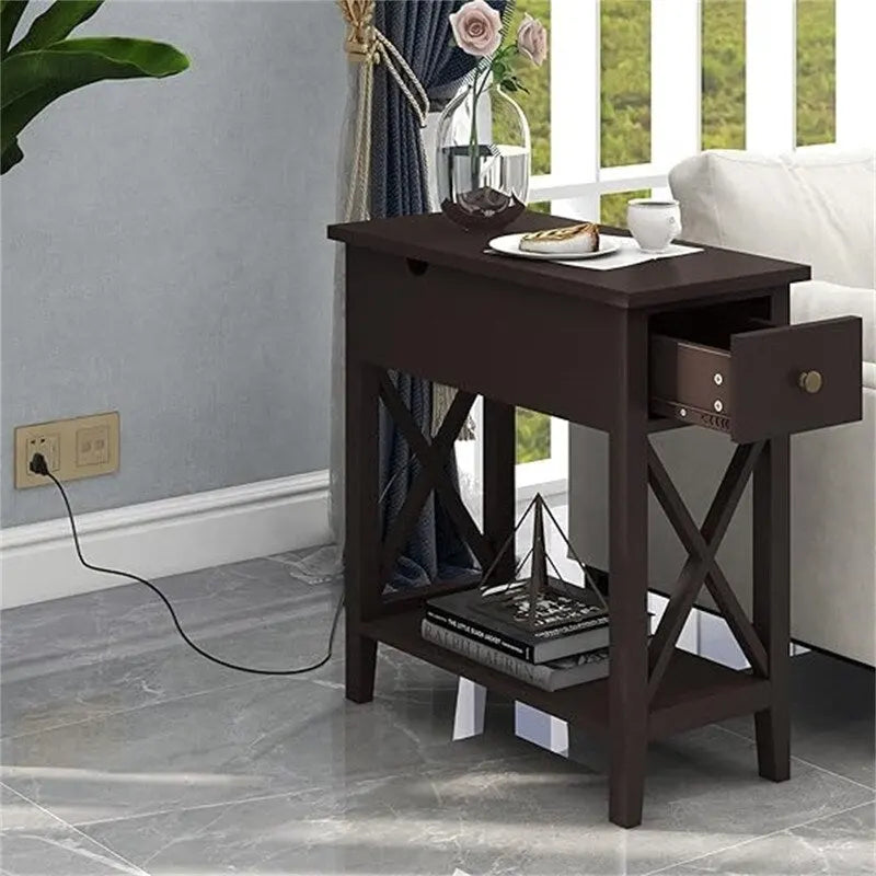 Flip Top End Table with Built-In Charging Station