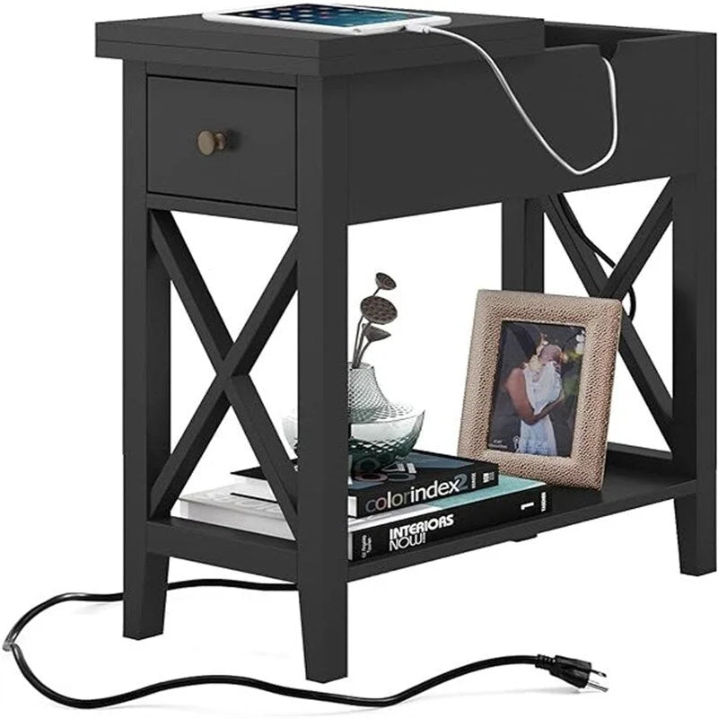 Odkládací stolek s výklopnou deskou a vestavěnou nabíjecí stanicí