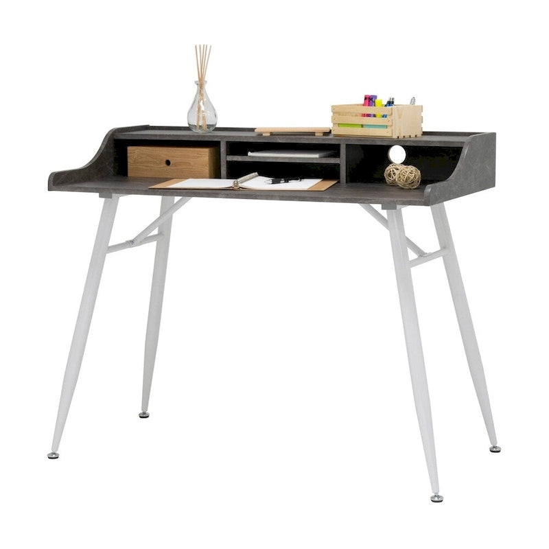 45" Moderner Schreibtisch mit niedrigem Aufsatz und konisch zulaufenden Metallbeinen