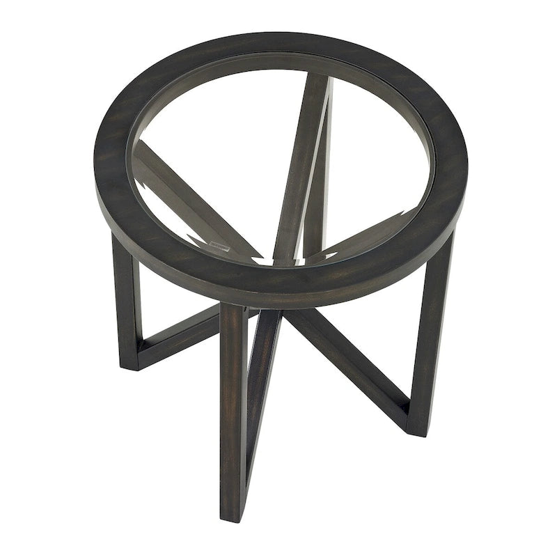 Round Tempered Glass Coffee Table with Solid Wood Tripod Base