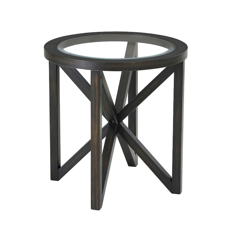 Round Tempered Glass Coffee Table with Solid Wood Tripod Base