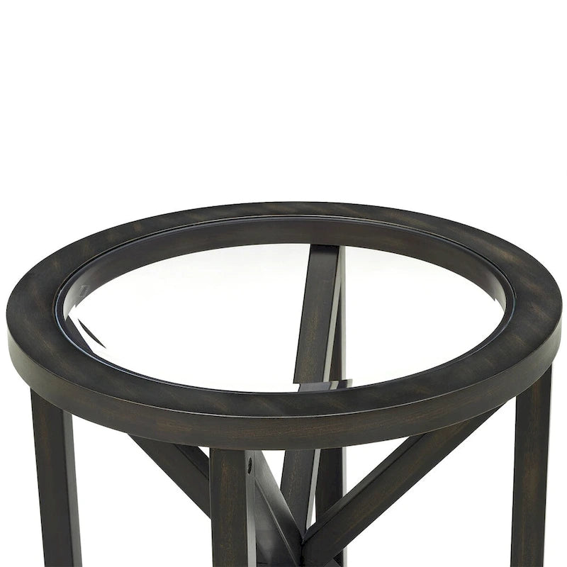 Round Tempered Glass Coffee Table with Solid Wood Tripod Base