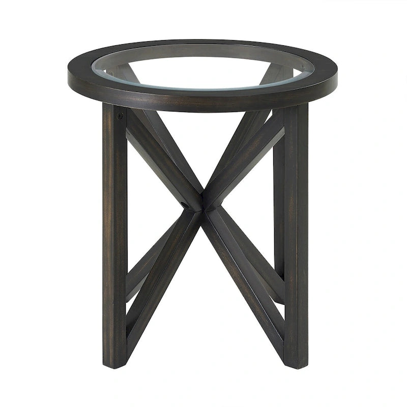 Round Tempered Glass Coffee Table with Solid Wood Tripod Base