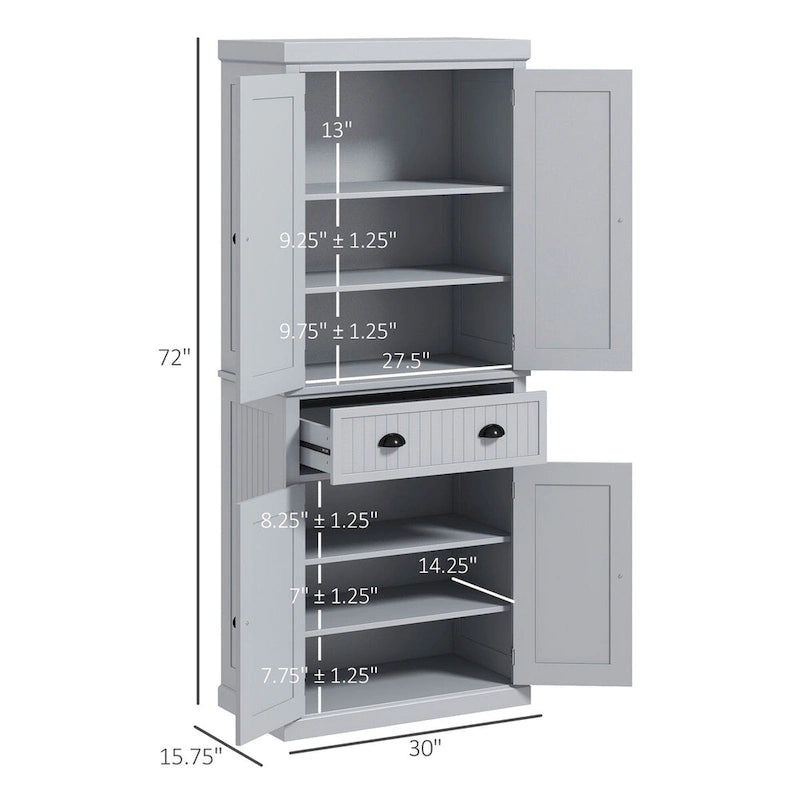 72" Farmhouse Pantry Cabinet with 4 Doors & Adjustable Shelves