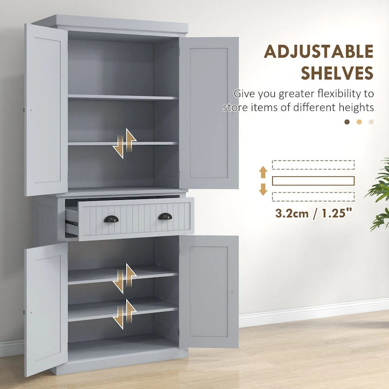 72" Farmhouse Pantry Cabinet with 4 Doors & Adjustable Shelves