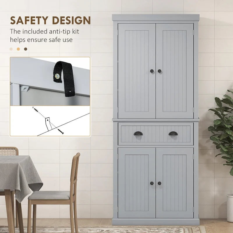 72" Farmhouse Pantry Cabinet with 4 Doors & Adjustable Shelves