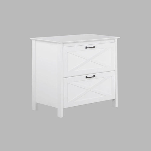 2-Drawer File Cabinet with Farmhouse Crossbar Design — White