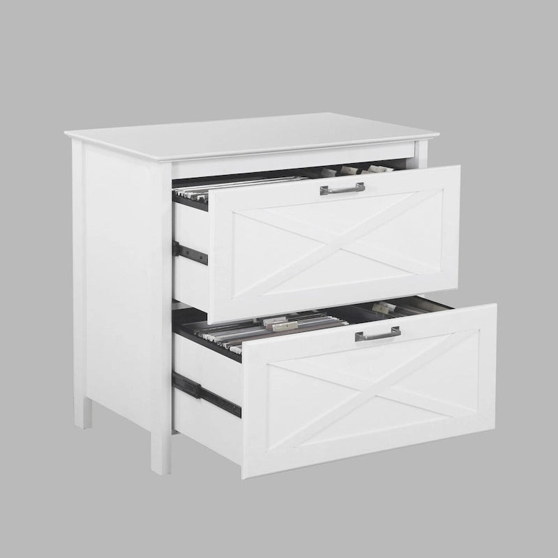 2-Drawer File Cabinet with Farmhouse Crossbar Design — White