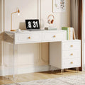 Schreibtisch mit 5 Schubladen und transparenten Acrylbeinen — modernes Homeoffice
