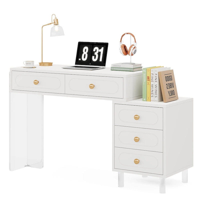 Modern 5 Drawers Computer Writing Desk with Acrylic Base