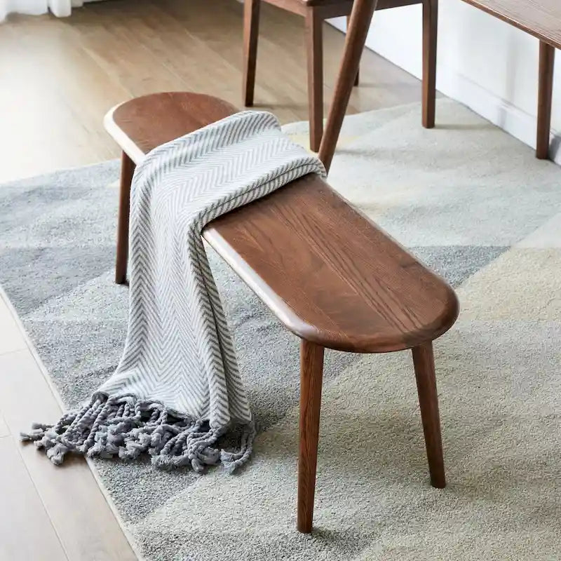 Solid Oak Dining Bench with Half-Round Ends — Seats 2-3