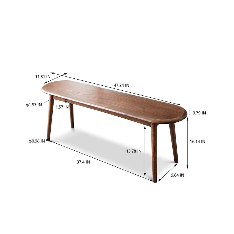 Solid Oak Dining Bench with Half-Round Ends — Seats 2-3